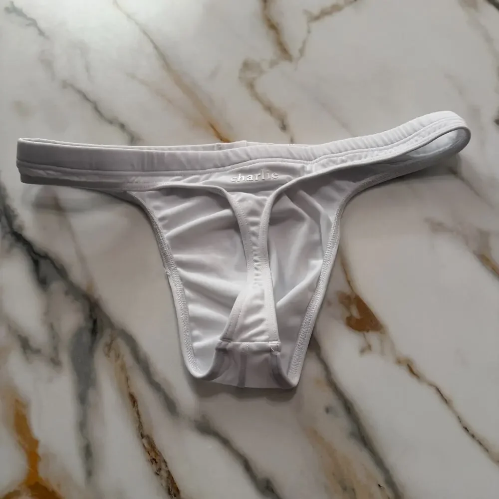 Charlie By MZ Mens Classic Body Swim Thong Color White Size Large